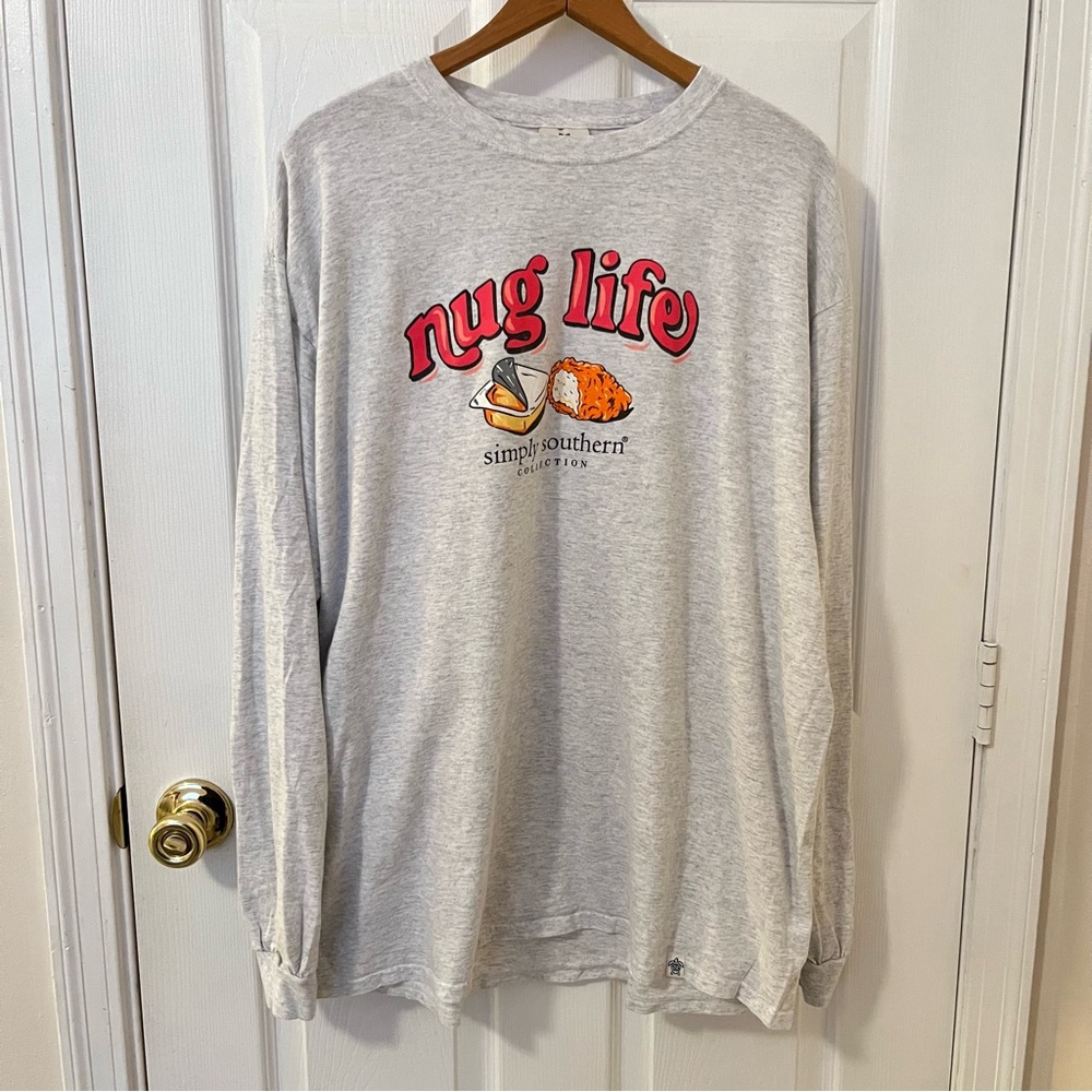 Simply Southern Nug Life Grey Long Sleeve T-shirt Nuggets Fries Women’s Size XL